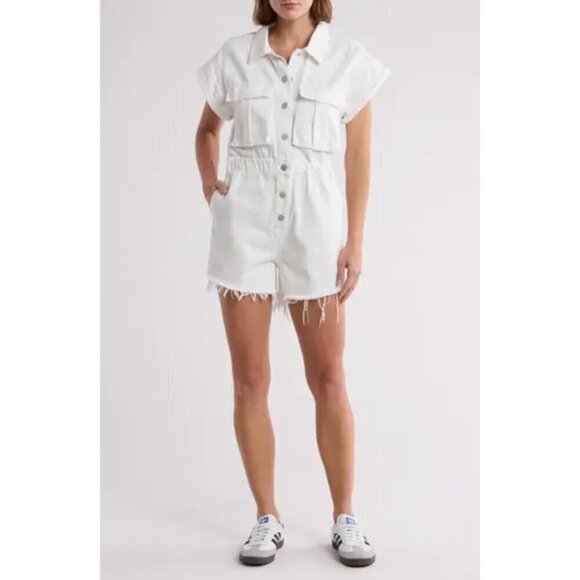 BLANKNYC Denim Raw Hem Romper in Wash Club Soda Size Small - Picture 1 of 8